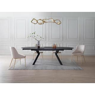 Vente-unique Table à manger extensible 6 à 10 couverts en verre trempé et céramique - Effet marbre noir - MARDEL  