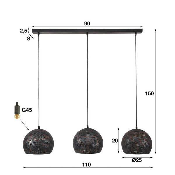 mutoni Lampada a sospensione 3x 25x25 punchball marrone-nero  