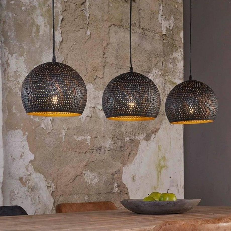 mutoni Lampe suspendue 3x 25x25 punch ball brun noir  