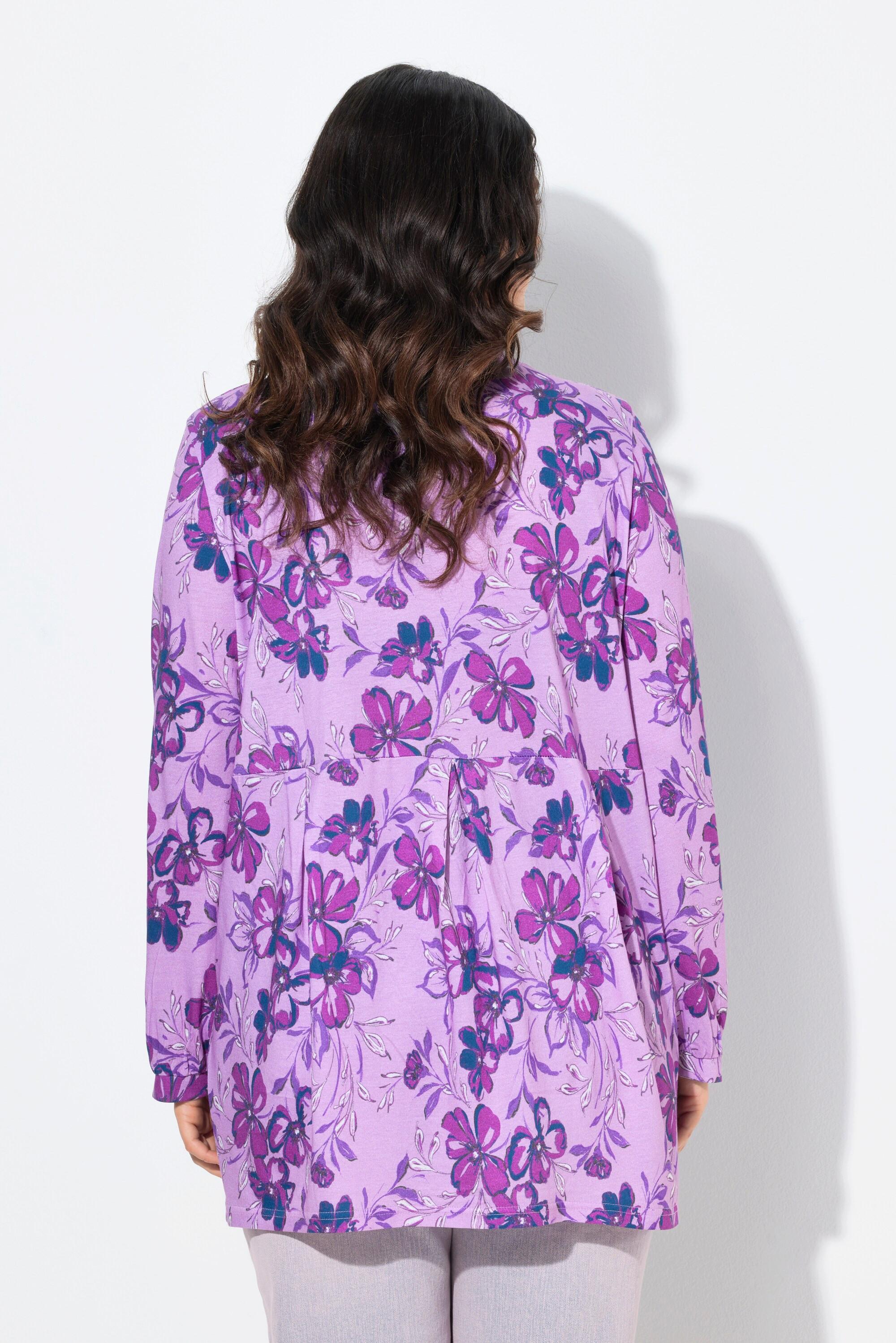 Ulla Popken Maglia Svasata Maniche Lunghe con Pieghe Decorative e Scollatura Rettangolare  