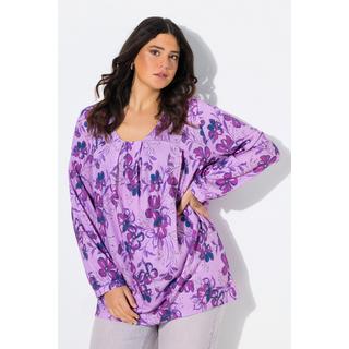 Ulla Popken Maglia Svasata Maniche Lunghe con Pieghe Decorative e Scollatura Rettangolare  