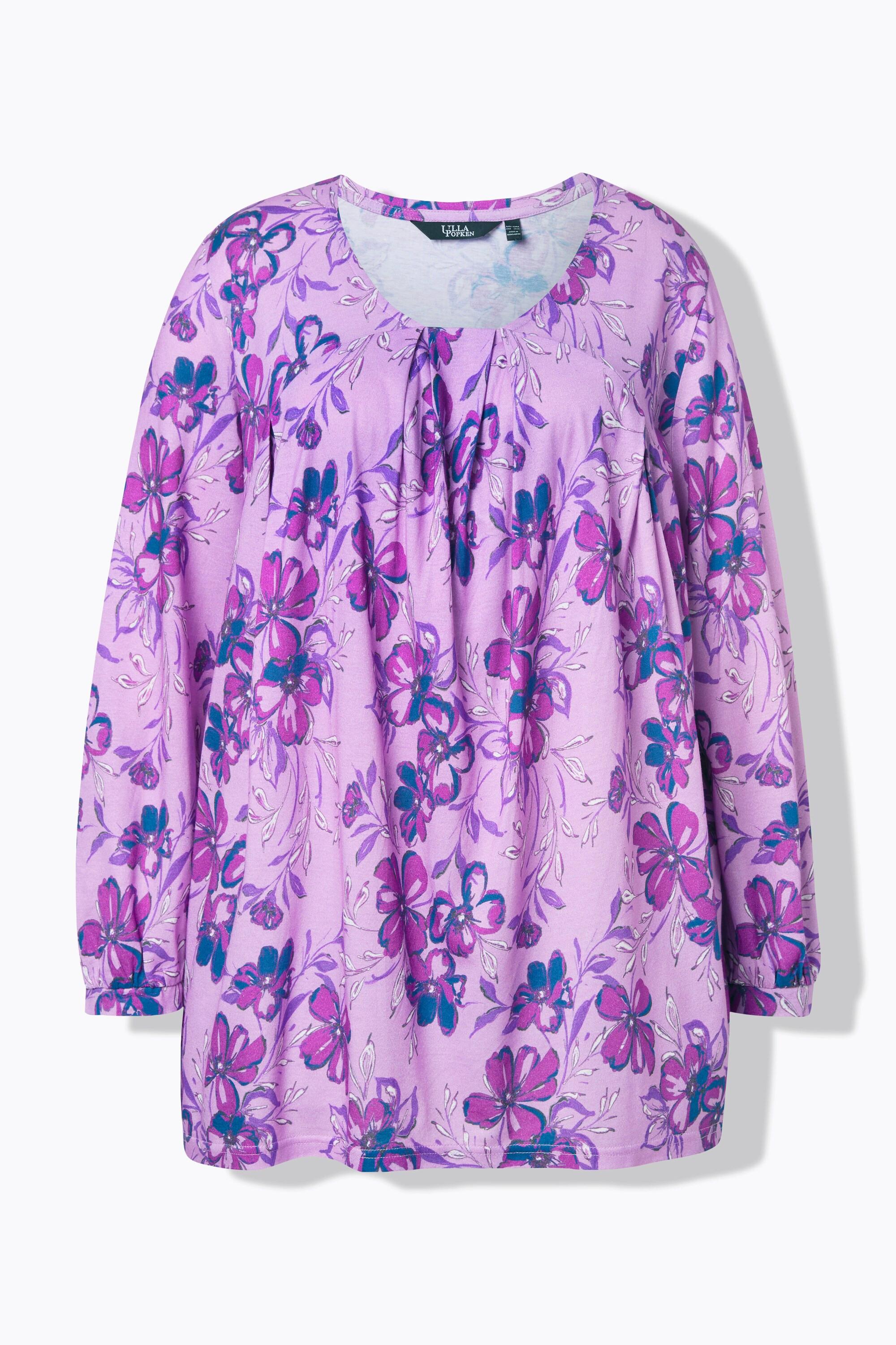 Ulla Popken Maglia Svasata Maniche Lunghe con Pieghe Decorative e Scollatura Rettangolare  