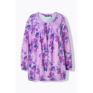 Ulla Popken Maglia Svasata Maniche Lunghe con Pieghe Decorative e Scollatura Rettangolare  