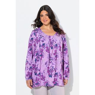 Ulla Popken Maglia Svasata Maniche Lunghe con Pieghe Decorative e Scollatura Rettangolare  