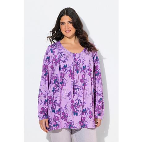 Ulla Popken Maglia Svasata Maniche Lunghe con Pieghe Decorative e Scollatura Rettangolare  