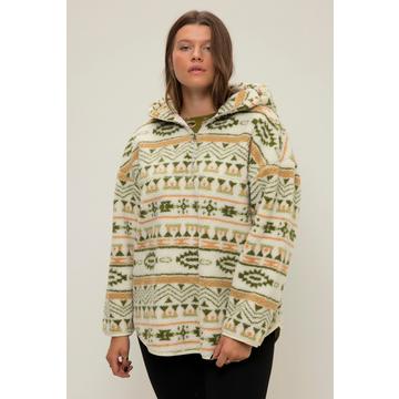 Maglia dal taglio oversize in pile teddy con stampa, cappuccio e maniche lunghe