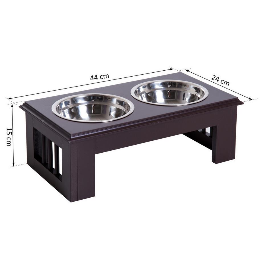 Northio  Hundenapf Set 2 Edelstahl Futterschüsseln, Erhöhter Katzenapf, Mdf, Pflegeleicht, Kaffee, 44X24X15Cm 