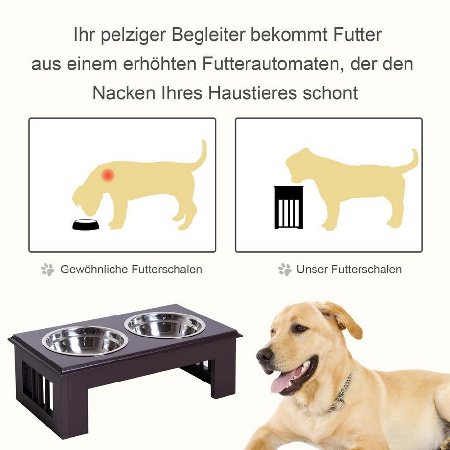 Northio  Hundenapf Set 2 Edelstahl Futterschüsseln, Erhöhter Katzenapf, Mdf, Pflegeleicht, Kaffee, 44X24X15Cm 