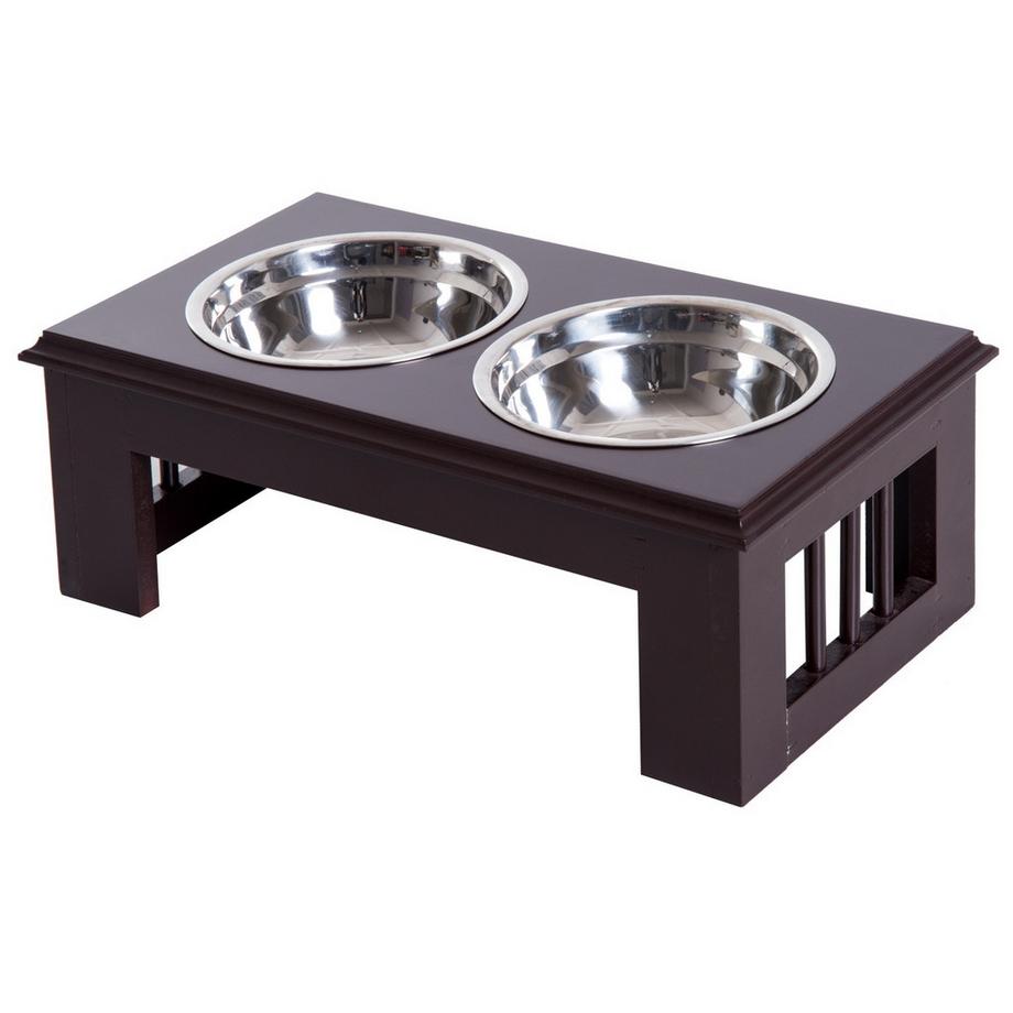Northio  Hundenapf Set 2 Edelstahl Futterschüsseln, Erhöhter Katzenapf, Mdf, Pflegeleicht, Kaffee, 44X24X15Cm 