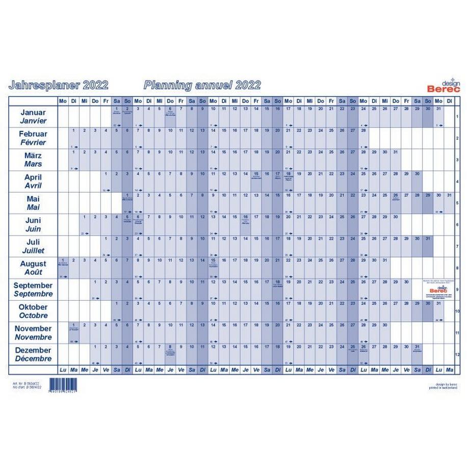 BEREC Papierjahresplan A4 B 5604/22 2022, blau