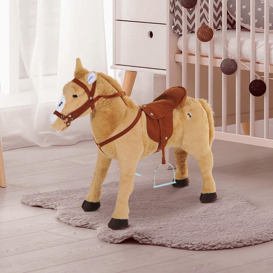 Northio  Schaukelpferd Reitpferd Spielpferd Plüschpferd Für Kinder Stehpferd Mit Sound Beige 85 X 28 X 60 Cm 