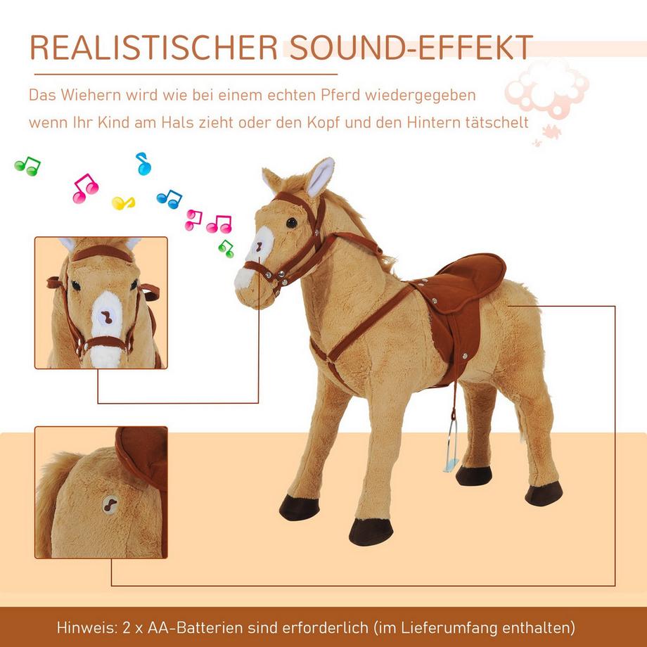 Northio  Schaukelpferd Reitpferd Spielpferd Plüschpferd Für Kinder Stehpferd Mit Sound Beige 85 X 28 X 60 Cm 
