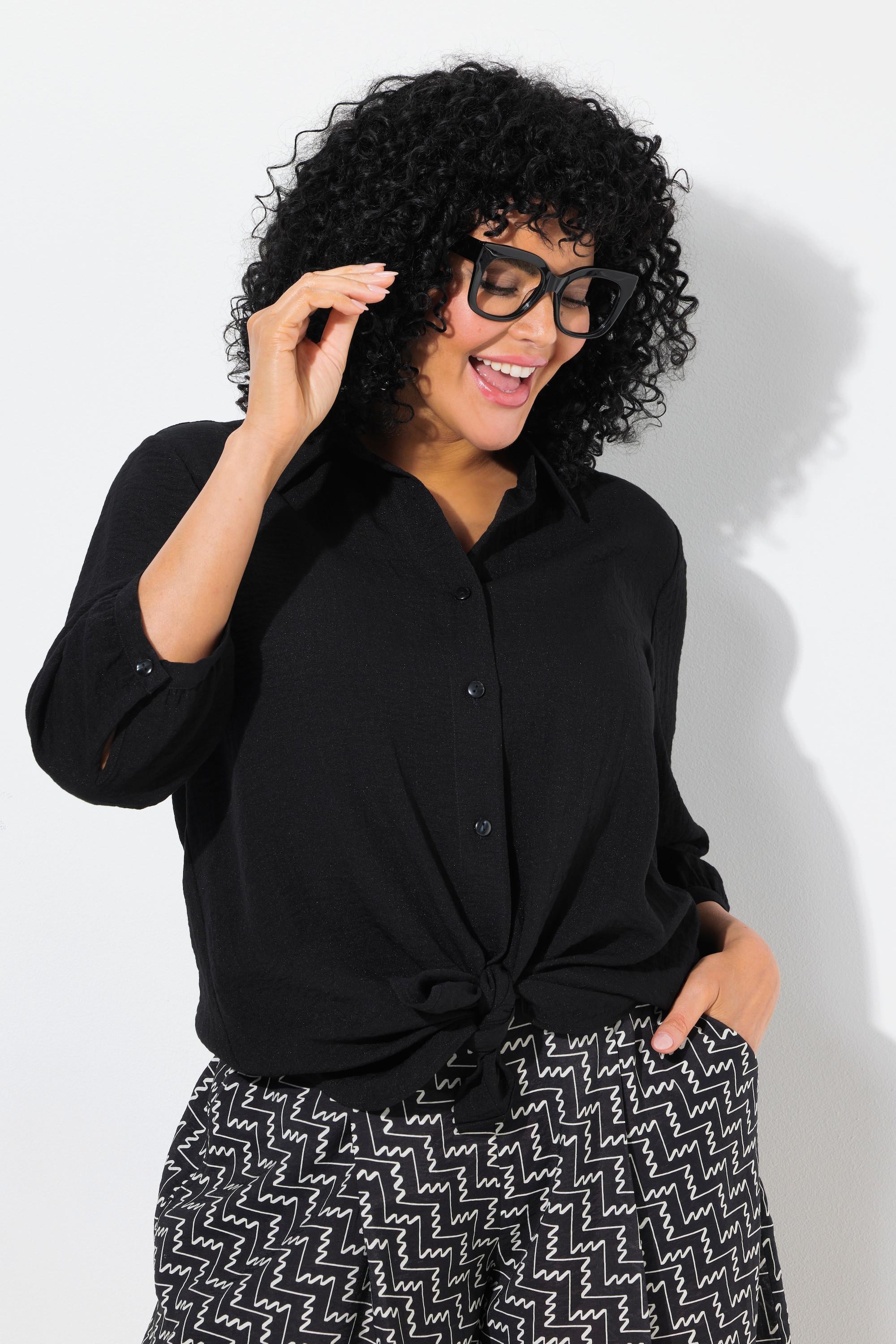 Ulla Popken Hemdbluse Leinenoptik A-Linie 3/4 Arm  