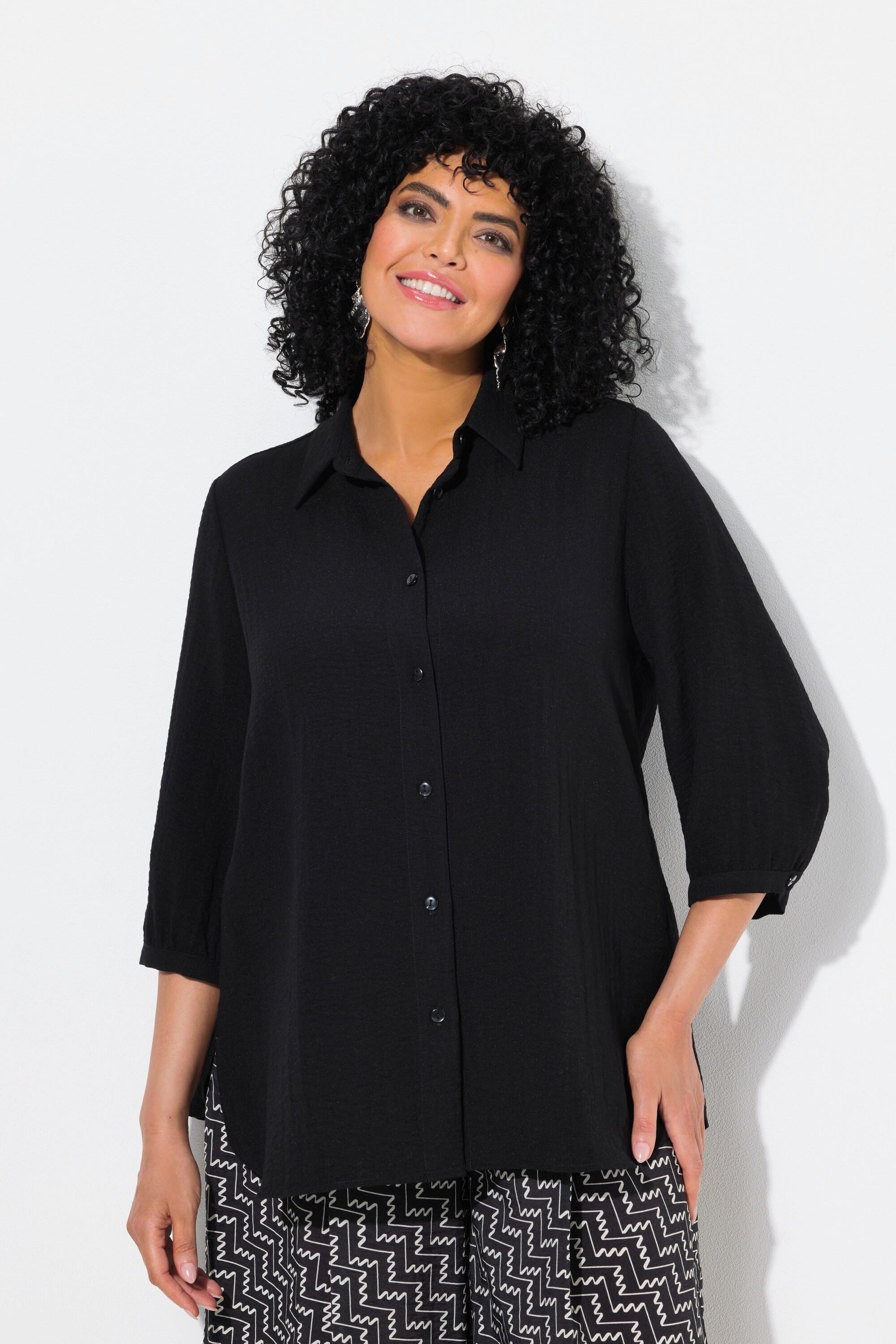 Ulla Popken Hemdbluse Leinenoptik A-Linie 3/4 Arm  