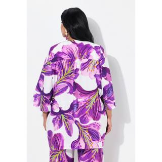 Ulla Popken Veste à fleurs Encolure V Manches 3/4  