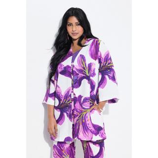 Ulla Popken Veste à fleurs Encolure V Manches 3/4  