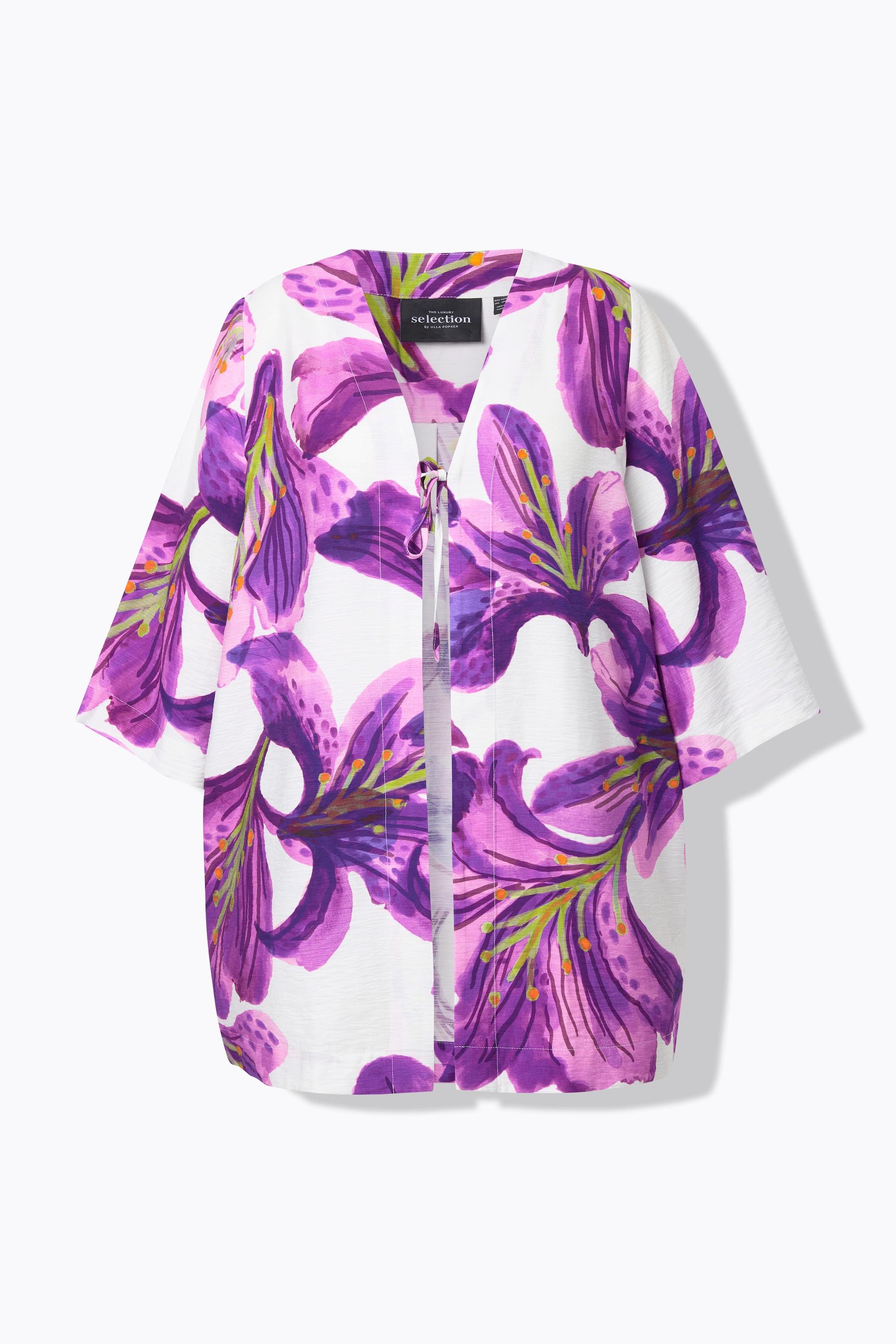 Ulla Popken Veste à fleurs Encolure V Manches 3/4  