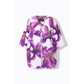 Ulla Popken Veste à fleurs Encolure V Manches 3/4  