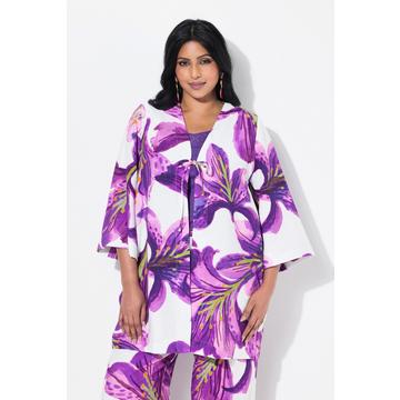Jacke, Blüten, V-Ausschnitt, 3/4-Arm