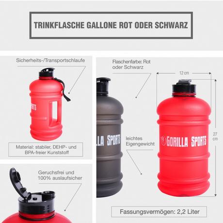 Gorilla Sports  BIDON GRANDE CAPACITÉ 2200 ML | MUSCULATION ET CROSS TRAINING | COLORIS AU CHOIX 