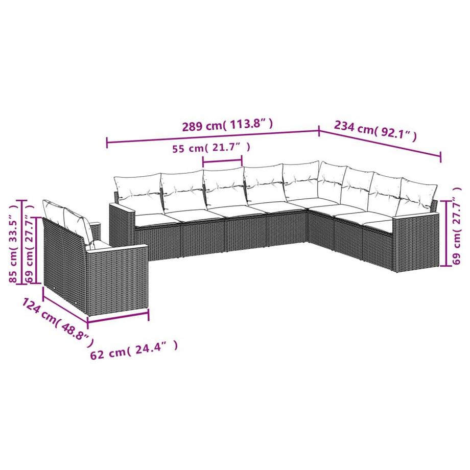 VidaXL set divano da giardino Polirattan  