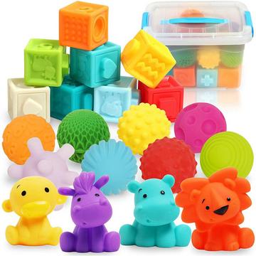 Weiches Babyspielzeug-Set mit Bällen, Bausteinen und Tierformen