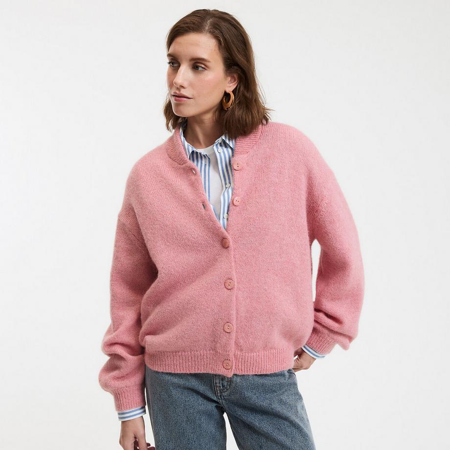 Strickjacke mit Stehkragen