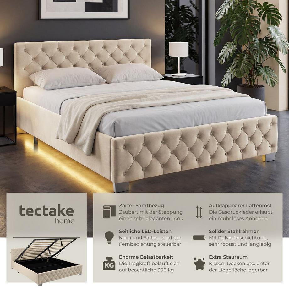 Tectake letto imbottito Daytona in effetto velluto con motivo trapuntato  