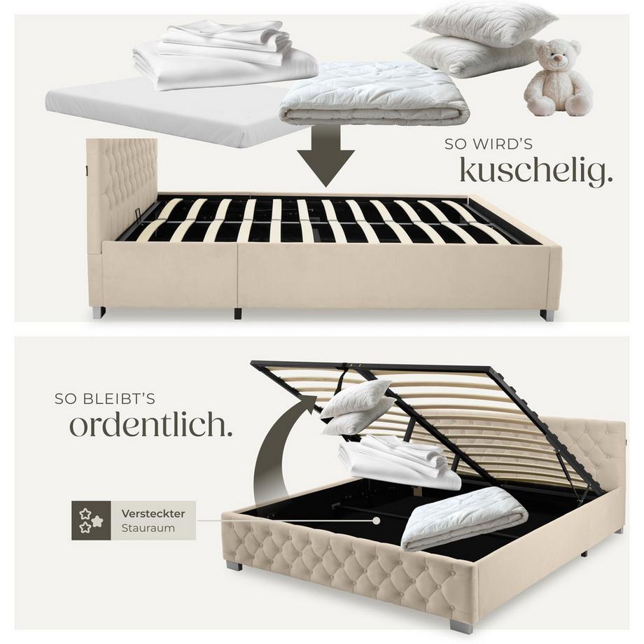 Tectake letto imbottito Daytona in effetto velluto con motivo trapuntato  