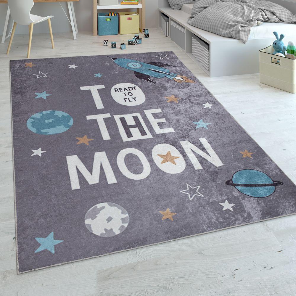 Paco Home Motif de fusée de tapis pour enfants dicton  