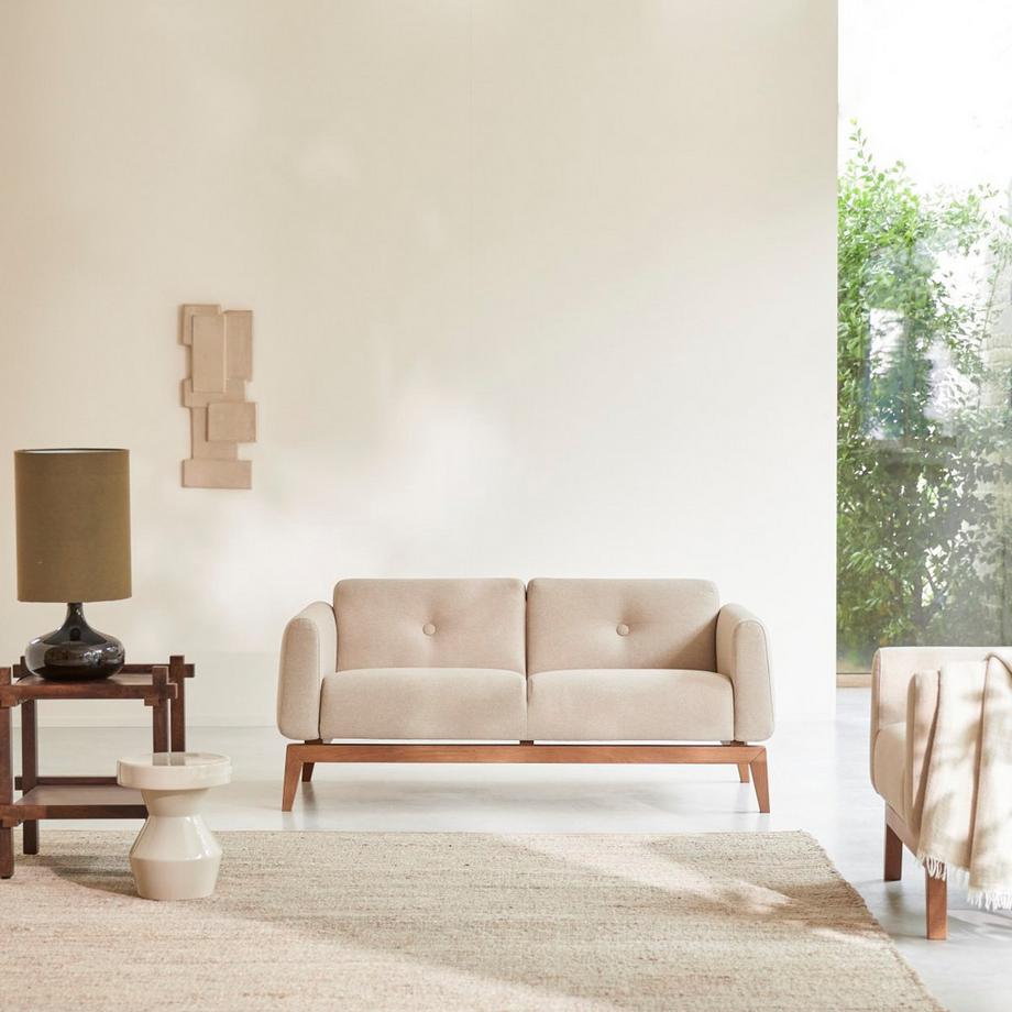 Tikamoon Divano in legno di quercia massello e tessuto écru 2 posti Bjorn  