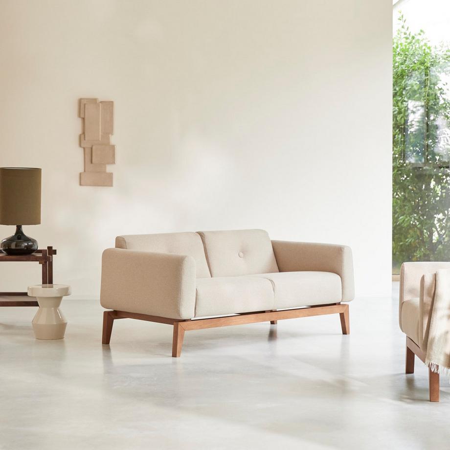Tikamoon Divano in legno di quercia massello e tessuto écru 2 posti Bjorn  