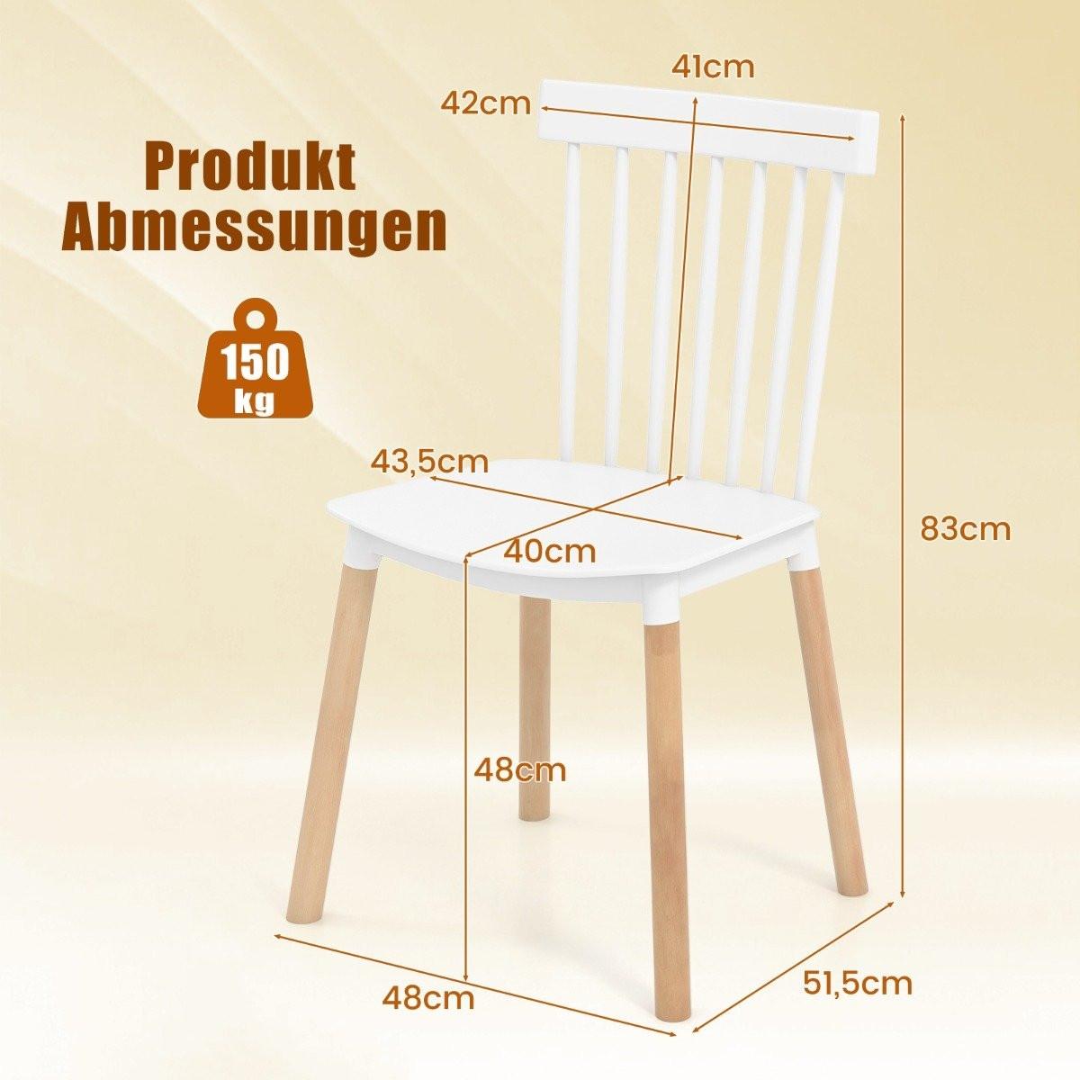 Northix 4er Set Esszimmerstühle mit Spindelrückenlehnen & Gebogenen Sitzen Armlose Stühle Weiß  