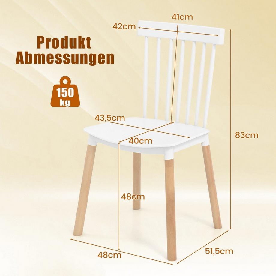 Northix 4er Set Esszimmerstühle mit Spindelrückenlehnen & Gebogenen Sitzen Armlose Stühle Weiß  