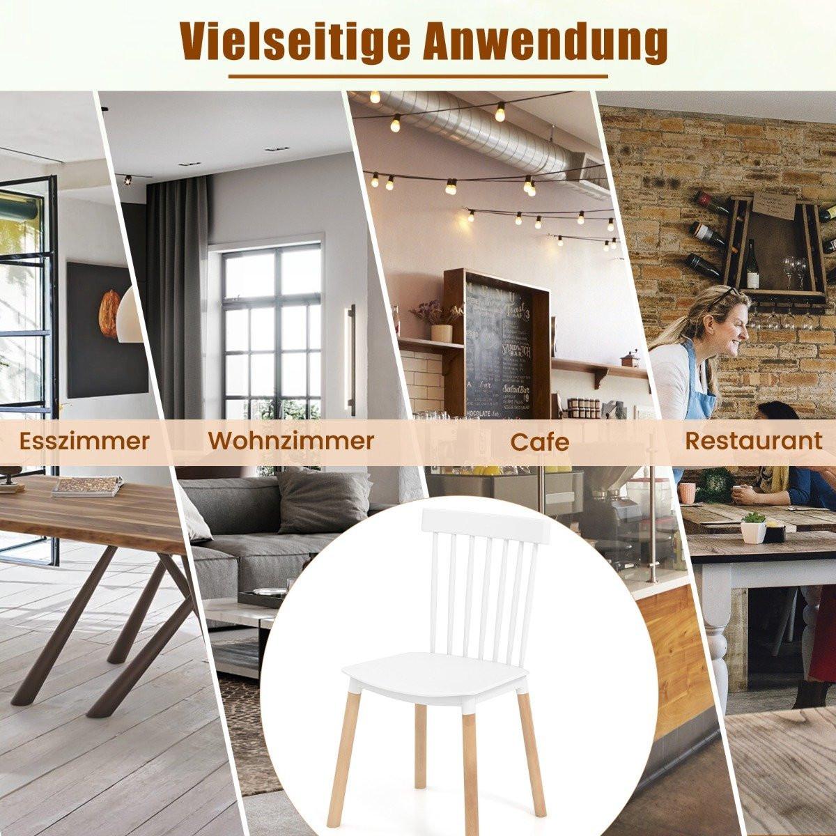 Northix 4er Set Esszimmerstühle mit Spindelrückenlehnen & Gebogenen Sitzen Armlose Stühle Weiß  