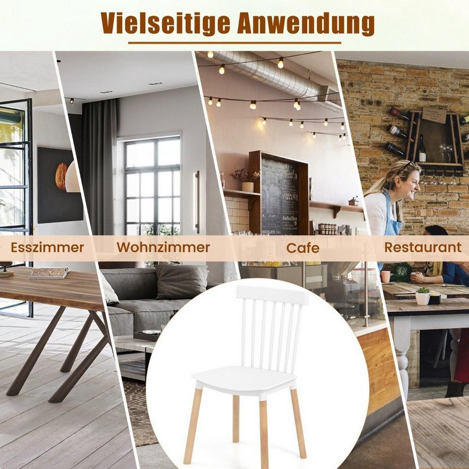 Northix 4er Set Esszimmerstühle mit Spindelrückenlehnen & Gebogenen Sitzen Armlose Stühle Weiß  