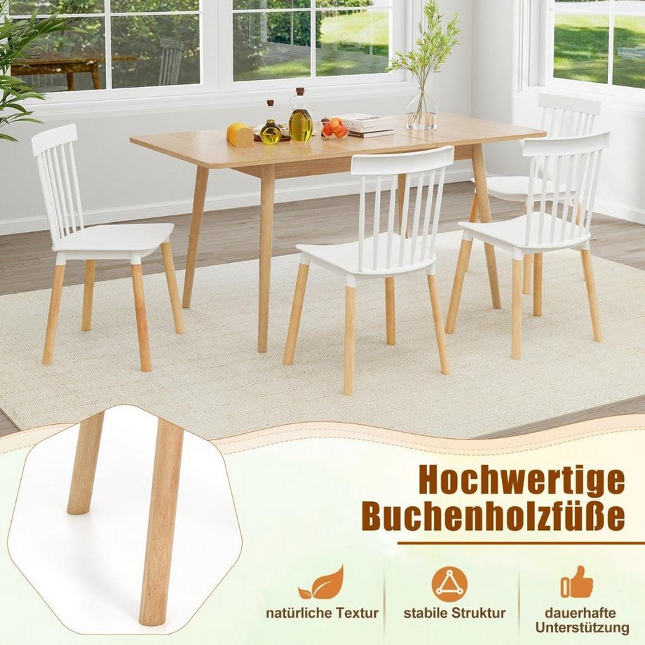 Northix 4er Set Esszimmerstühle mit Spindelrückenlehnen & Gebogenen Sitzen Armlose Stühle Weiß  