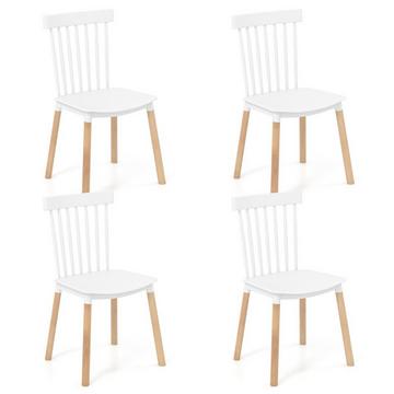 4er Set Esszimmerstühle mit Spindelrückenlehnen & Gebogenen Sitzen Armlose Stühle Weiß