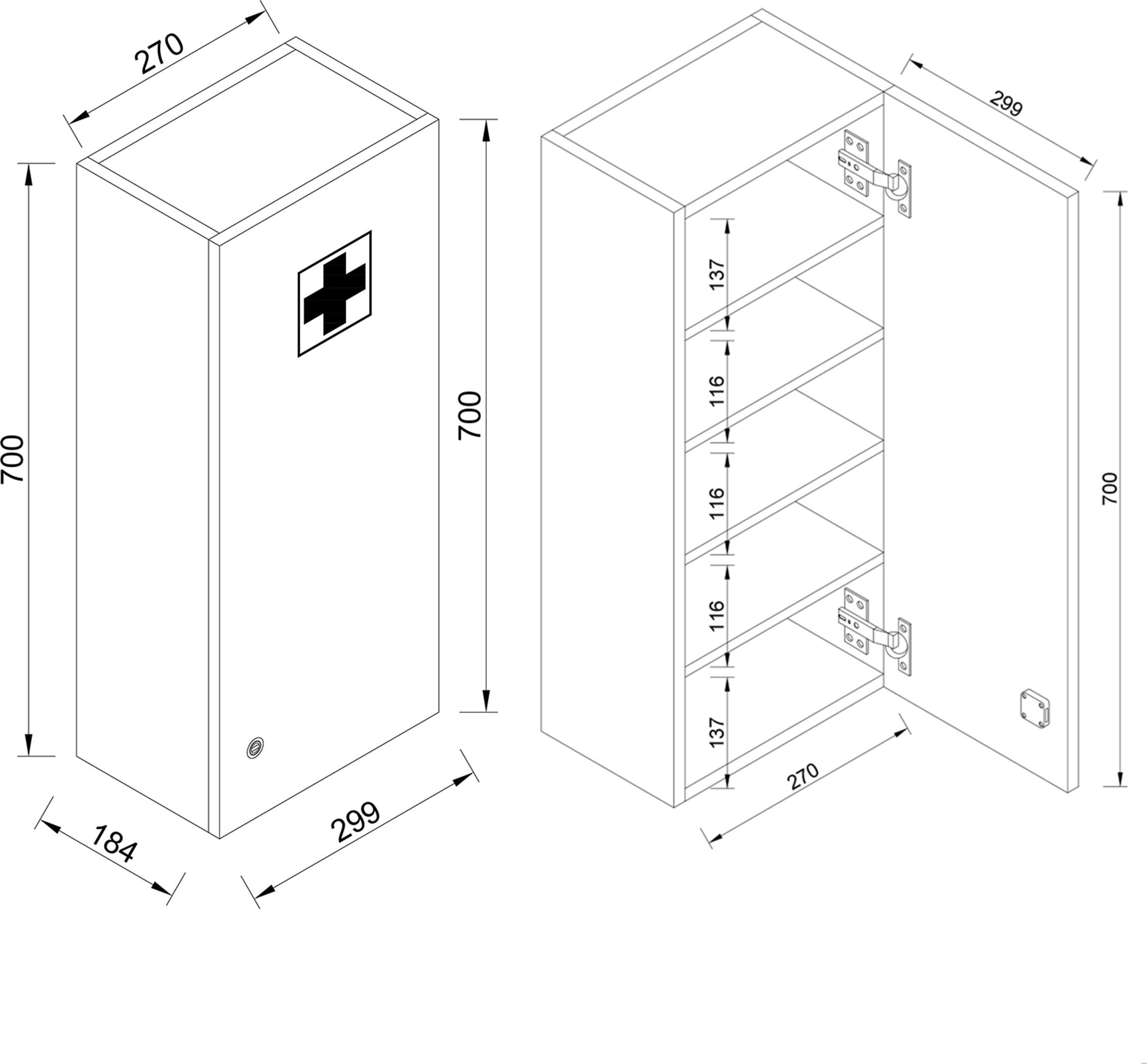 VCM Medizinschrank Arzneischrank Apothekerschrank Wand Schrank abschließbar Medasa L  