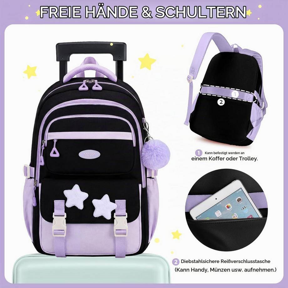 Only-bags.store Sac à Dos Scolaire Léger avec Appliqués Étoilés  