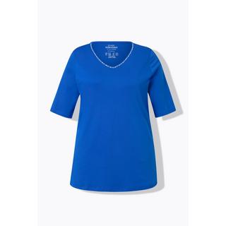 Ulla Popken  T-shirt dal taglio svasato in cotone Pima con scollo a V e mezze maniche 