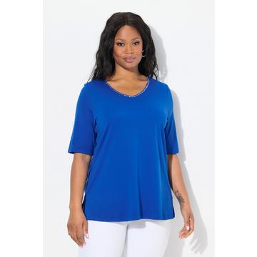 T-shirt dal taglio svasato in cotone Pima con scollo a V e mezze maniche