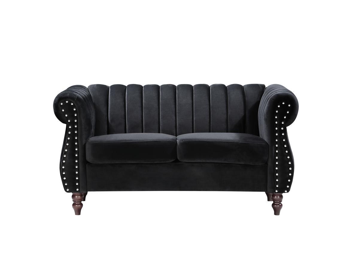 Vente-unique Divano Chesterfield 2 posti in Velluto Nero - TRUMBO  