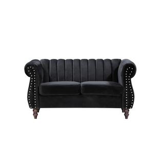 Vente-unique Divano Chesterfield 2 posti in Velluto Nero - TRUMBO  