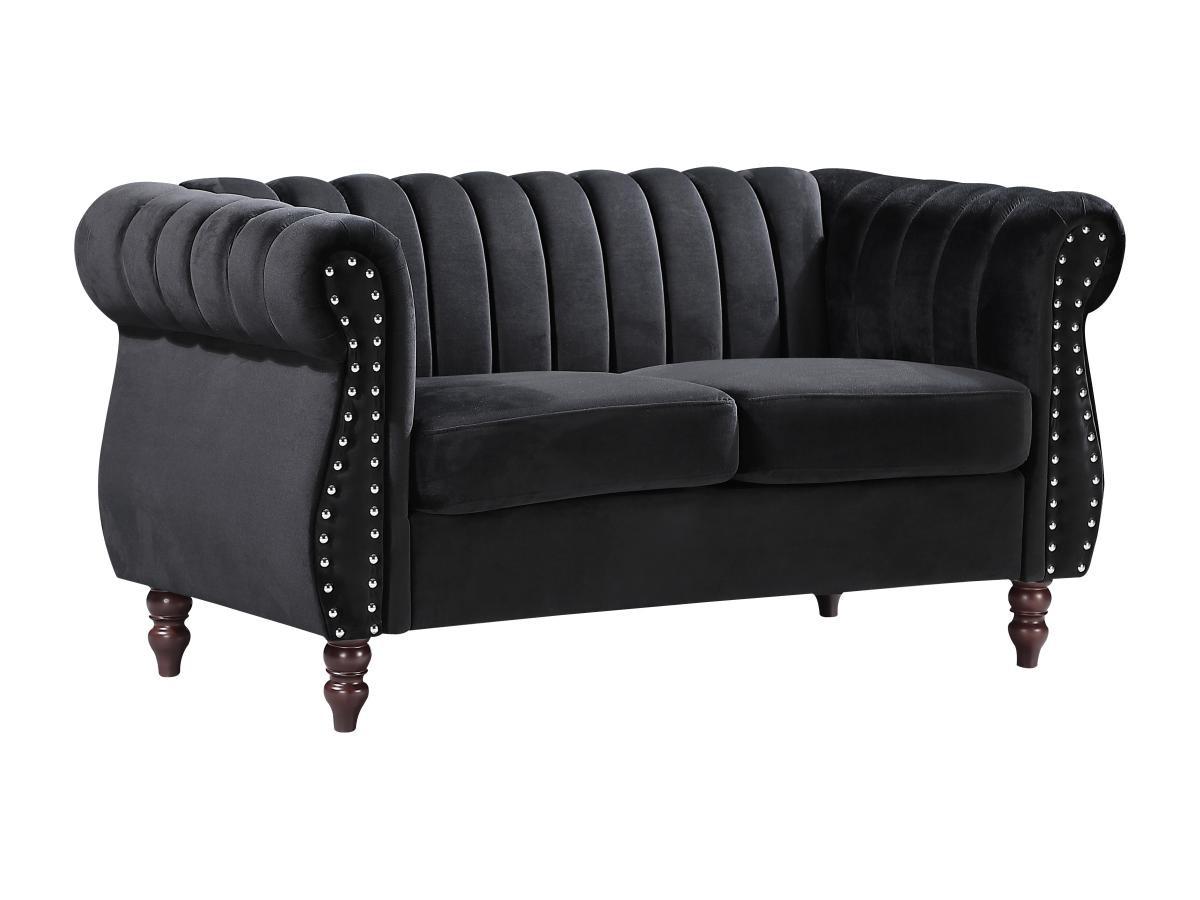 Vente-unique Divano Chesterfield 2 posti in Velluto Nero - TRUMBO  