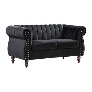 Vente-unique Divano Chesterfield 2 posti in Velluto Nero - TRUMBO  