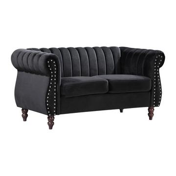 Canapé chesterfield 2 places en velours noir TRUMBO