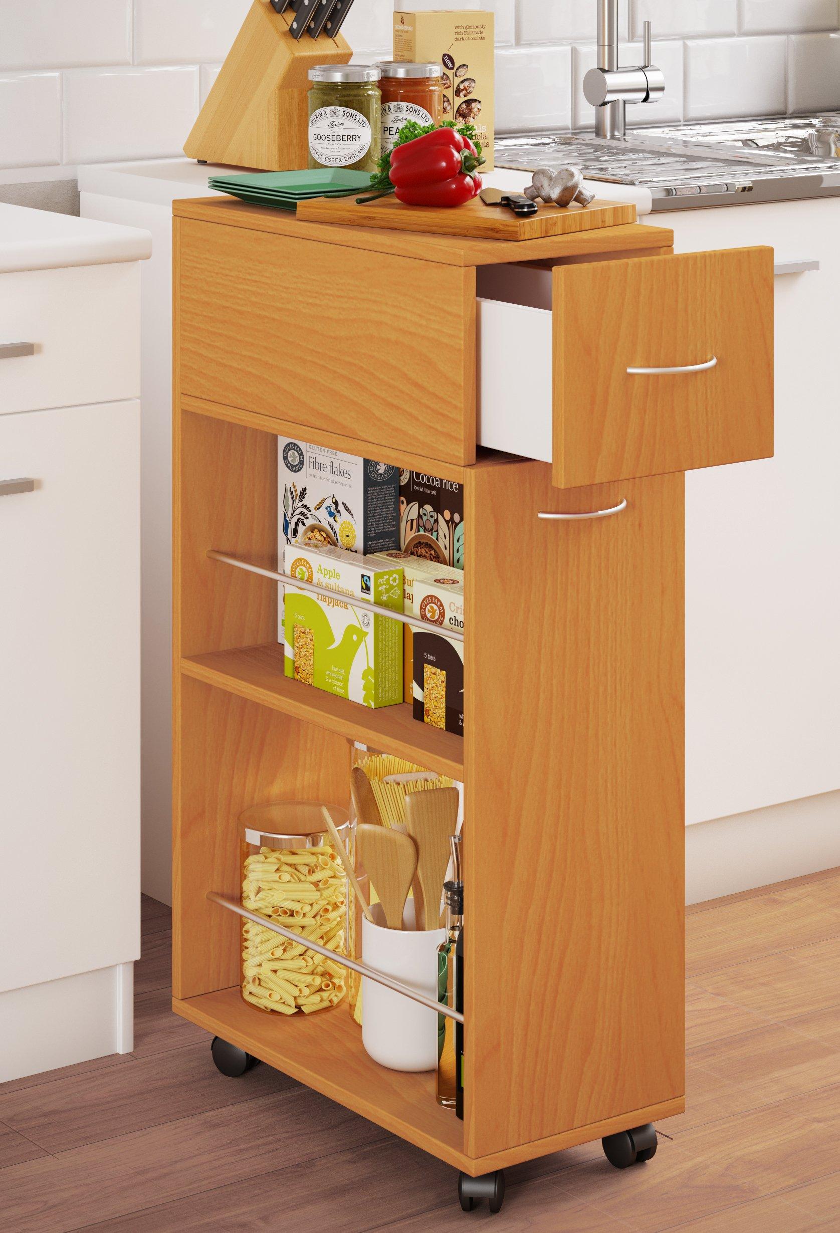 VCM Küchenwagen Servierwagen Rollwagen Nischenschrank rollbar Rollen Tusal Schublade  