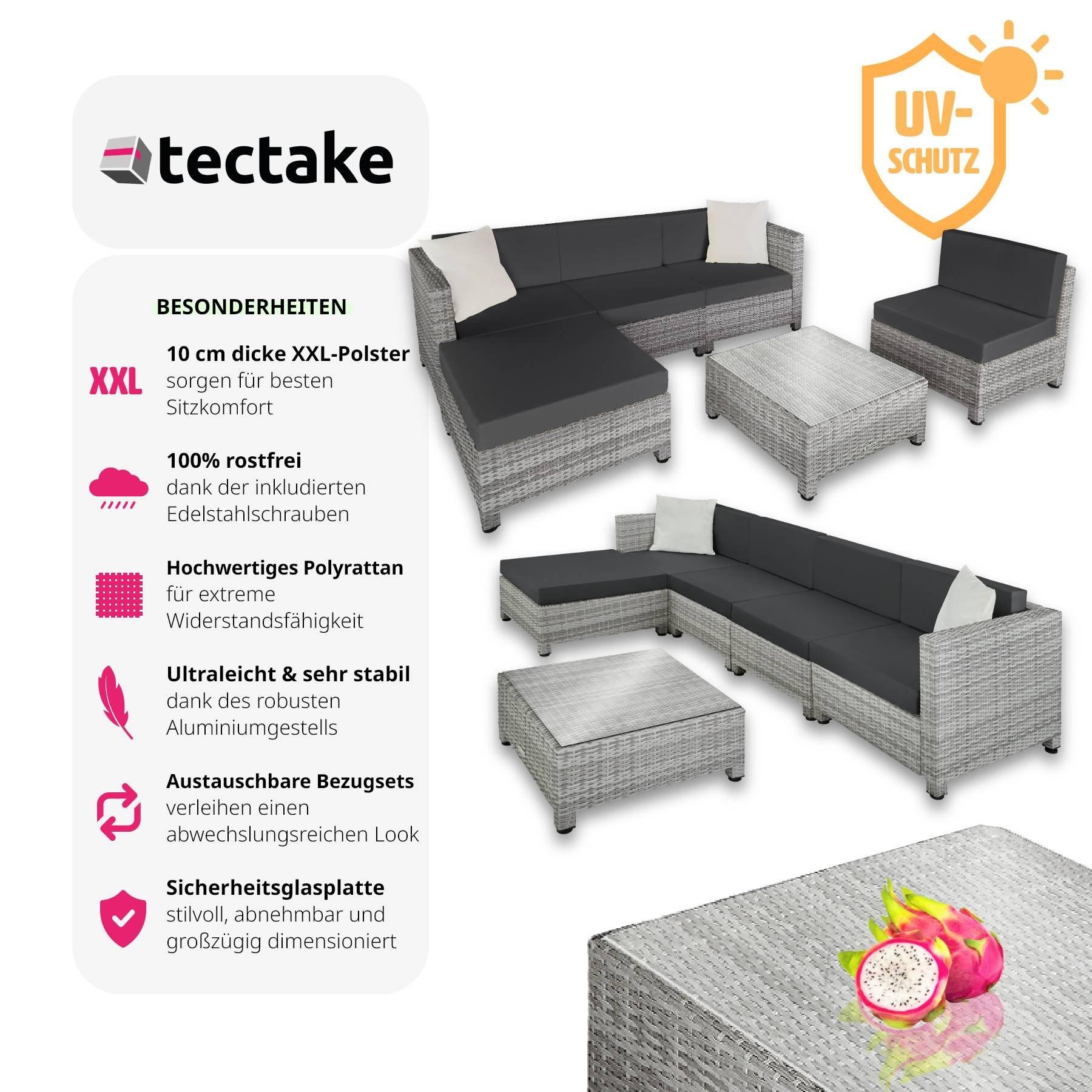 Tectake Rattan Lounge mit Aluminiumgestell inkl. Bezüge in 2 Farben  