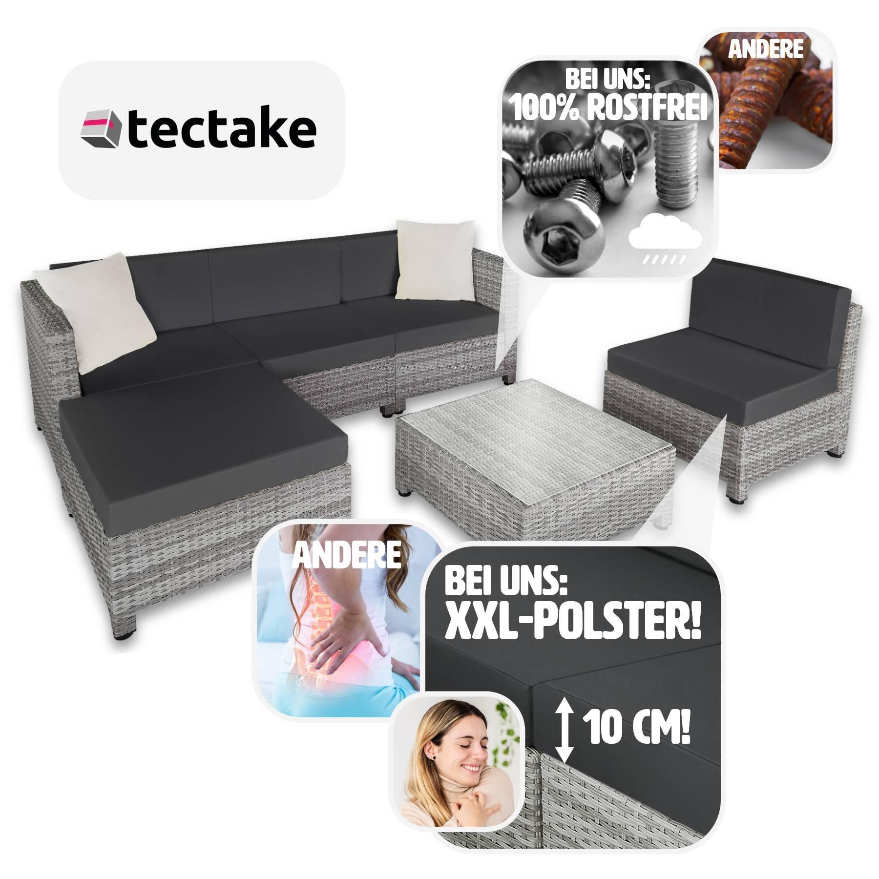 Tectake Rattan Lounge mit Aluminiumgestell inkl. Bezüge in 2 Farben  